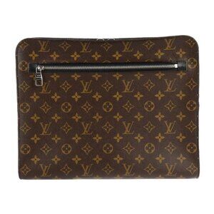 LOUIS VUITTON Authentic Black Monogram Leather Clutch Bag